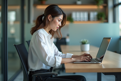 Femme au bureau travaillant sur un ordinateur portable