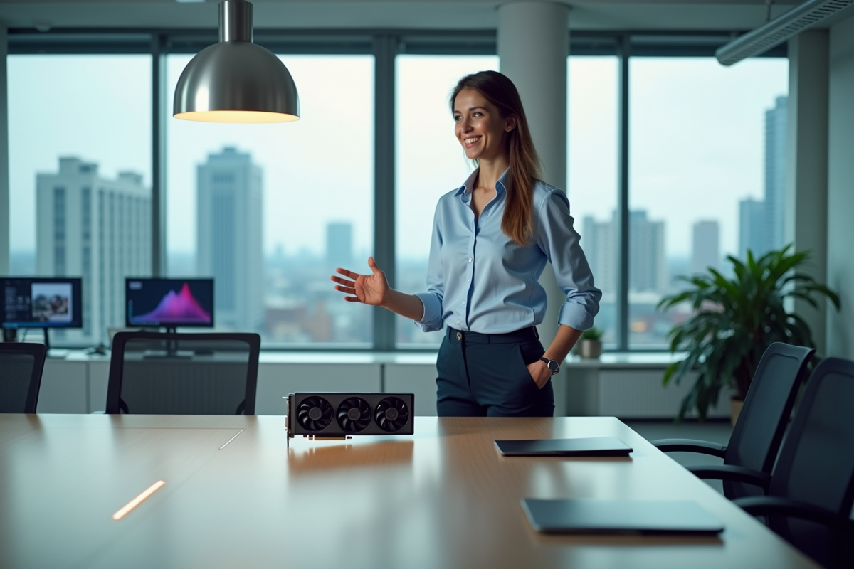 Femme professionnelle montrant une carte graphique lors d