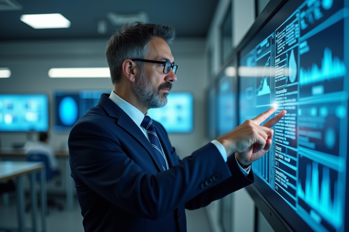 Scientifique en costume analysant des données biométriques